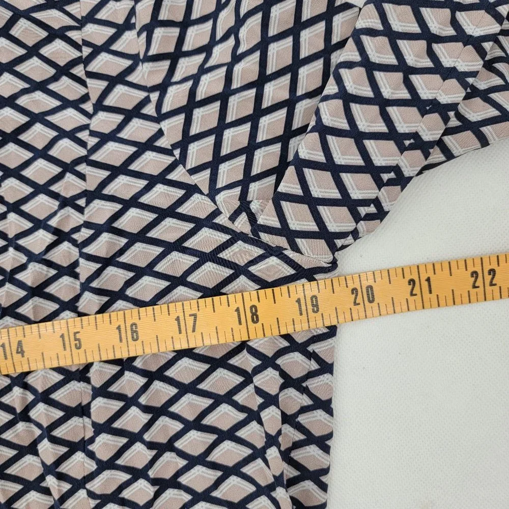 TORY BURCH Womens 8 Velda Tunic Top Silk Stretch Diamond Print Blue Gray